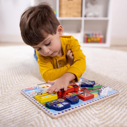 Melissa & Doug Vehicles Chunky Puzzle - Wooden Toy, 2+, Gift for Boy or Girl