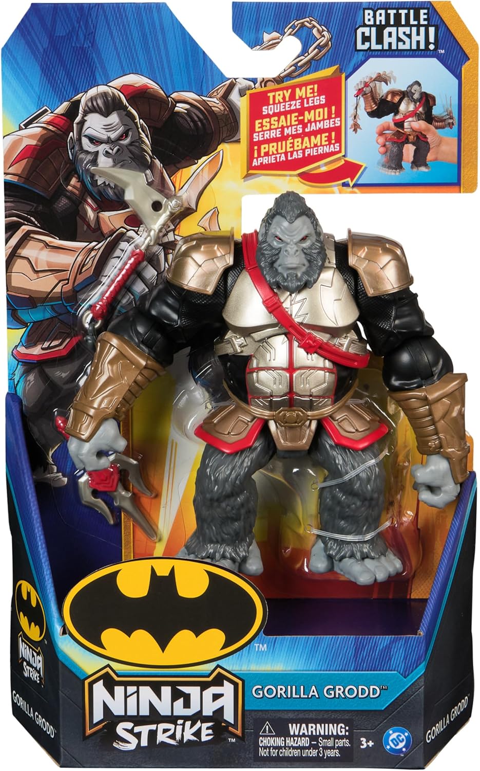 DC Comics, Batman Battle Clash 15cm Ninja Strike Gorilla Grodd Action Figure with 2 Ninja Accessories, Super Hero Kids Toys for Boys and Girls Ages 3 and Up