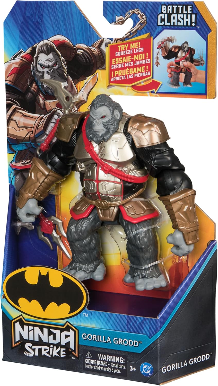 DC Comics, Batman Battle Clash 15cm Ninja Strike Gorilla Grodd Action Figure with 2 Ninja Accessories, Super Hero Kids Toys for Boys and Girls Ages 3 and Up