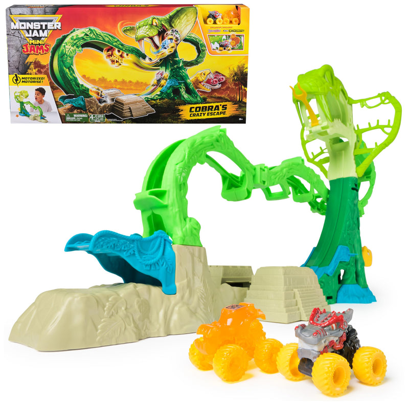 Monster Jam Mini Jams, Cobra’s Crazy Escape 71,1 cm Motorised Playset, 2 Exclusive Die-Cast ThunderROARus and JCB Digatron Monster Trucks, Kids Toys for Boy and Girls Ages 3 and up