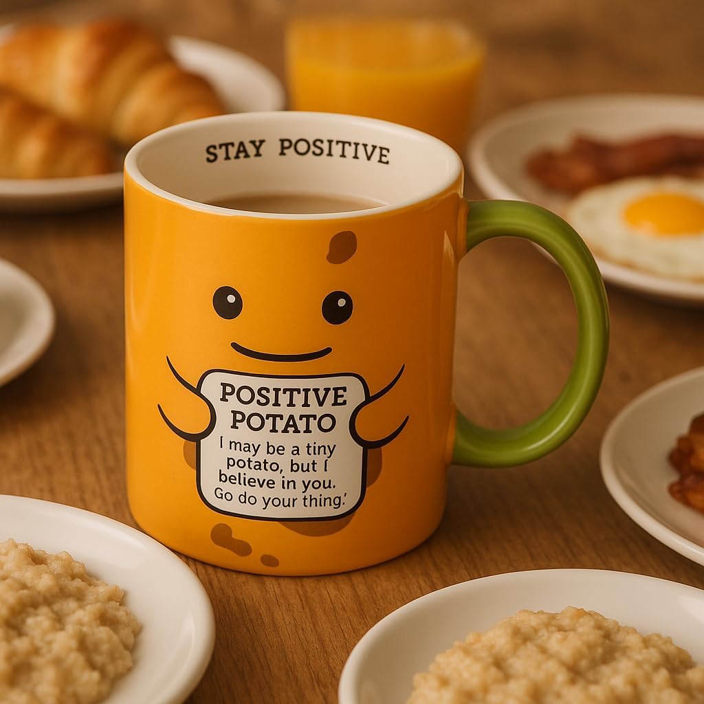 PMS Feel Good Potato Mug – 12oz Classic Stoneware Coffee Cup with Motivational Message – Fun Gift for Birthdays, Positivity & Gifting