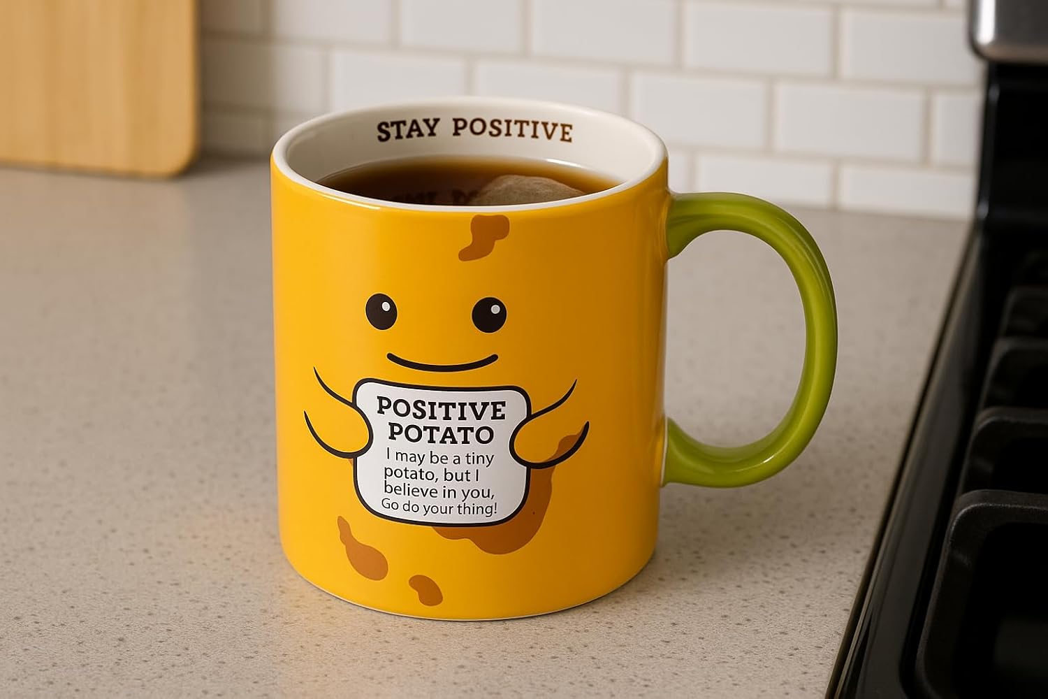PMS Feel Good Potato Mug – 12oz Classic Stoneware Coffee Cup with Motivational Message – Fun Gift for Birthdays, Positivity & Gifting