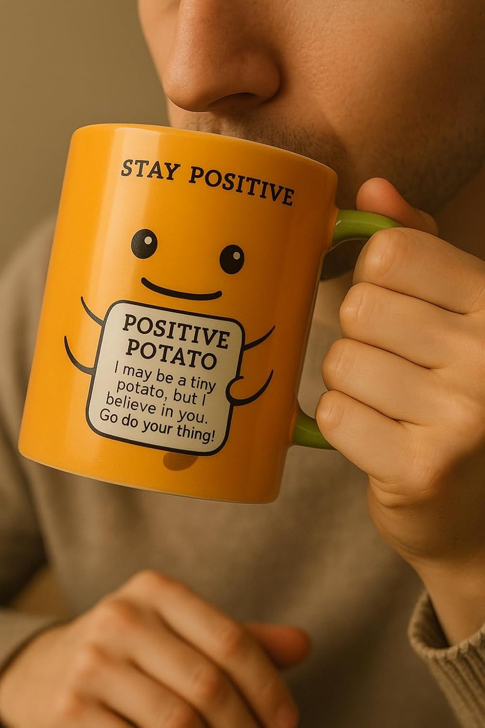 PMS Feel Good Potato Mug – 12oz Classic Stoneware Coffee Cup with Motivational Message – Fun Gift for Birthdays, Positivity & Gifting