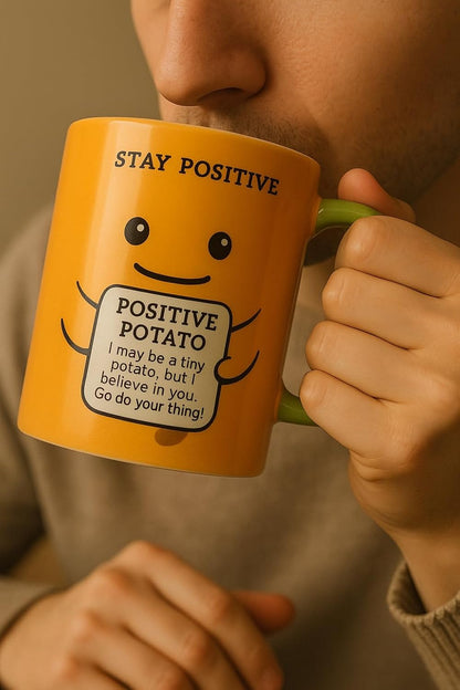 PMS Feel Good Potato Mug – 12oz Classic Stoneware Coffee Cup with Motivational Message – Fun Gift for Birthdays, Positivity & Gifting