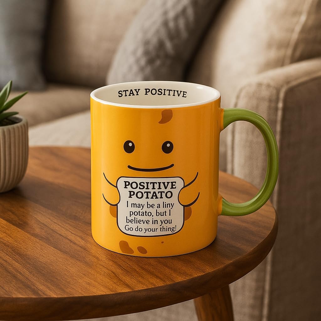 PMS Feel Good Potato Mug – 12oz Classic Stoneware Coffee Cup with Motivational Message – Fun Gift for Birthdays, Positivity & Gifting