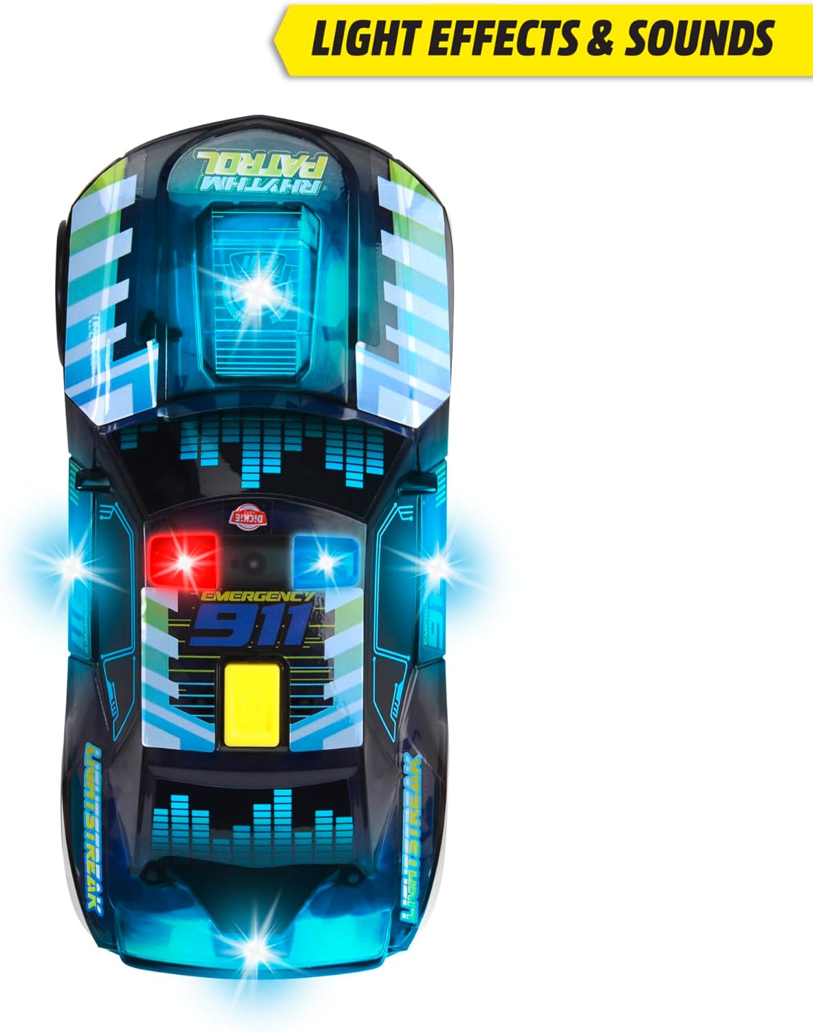 Dickie TOYS - RHYTHM PATROL TOY CAR with Light Change & Music - Streets N Beatz Police Car with Friction Motor 20 cm Includes Batteries Toy for Children from 3 Years
