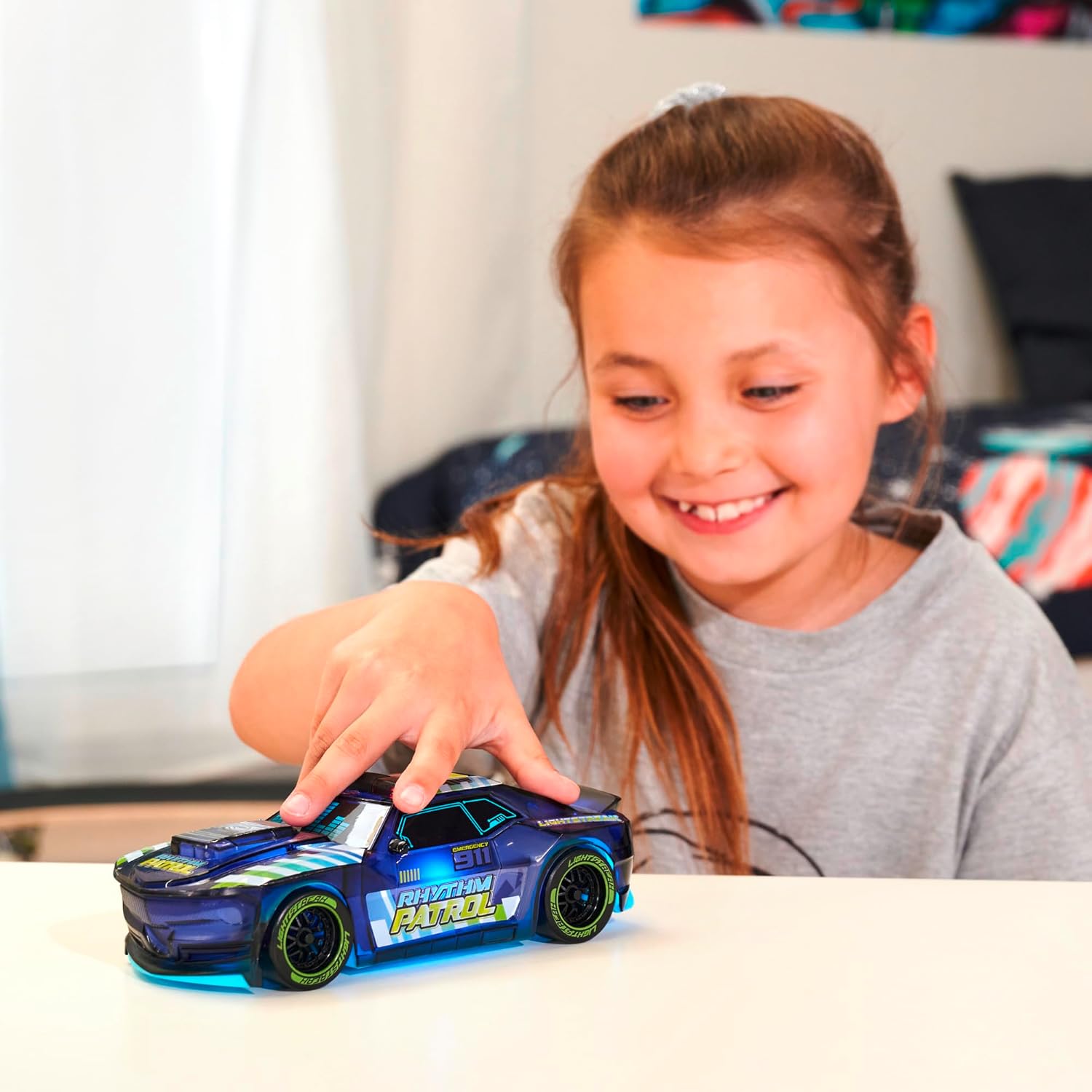 Dickie TOYS - RHYTHM PATROL TOY CAR with Light Change & Music - Streets N Beatz Police Car with Friction Motor 20 cm Includes Batteries Toy for Children from 3 Years