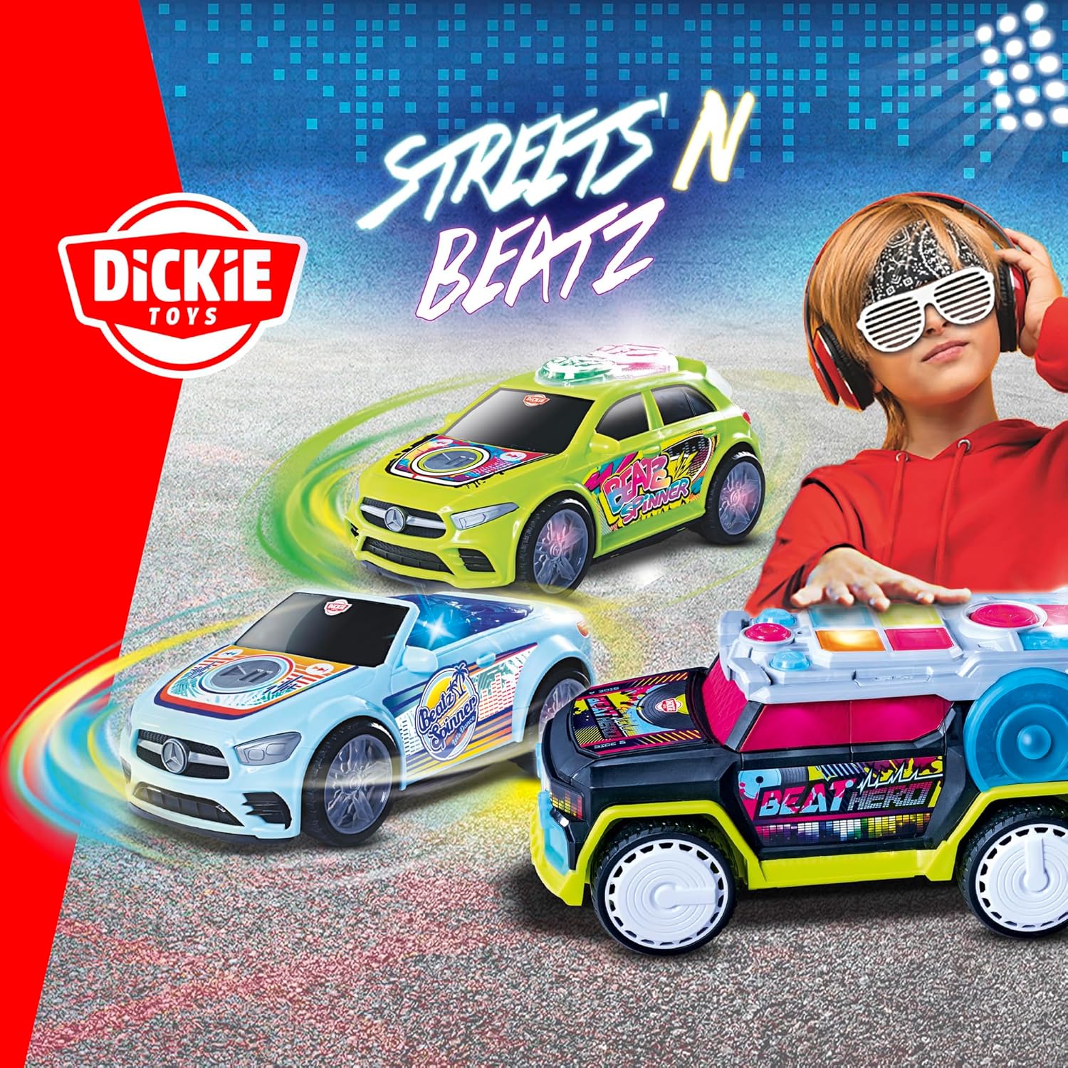 Dickie TOYS - RHYTHM PATROL TOY CAR with Light Change & Music - Streets N Beatz Police Car with Friction Motor 20 cm Includes Batteries Toy for Children from 3 Years