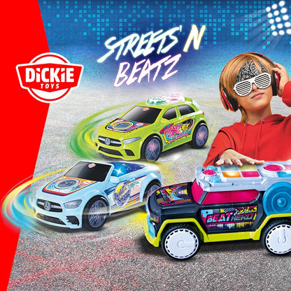 Dickie TOYS - RHYTHM PATROL TOY CAR with Light Change & Music - Streets N Beatz Police Car with Friction Motor 20 cm Includes Batteries Toy for Children from 3 Years