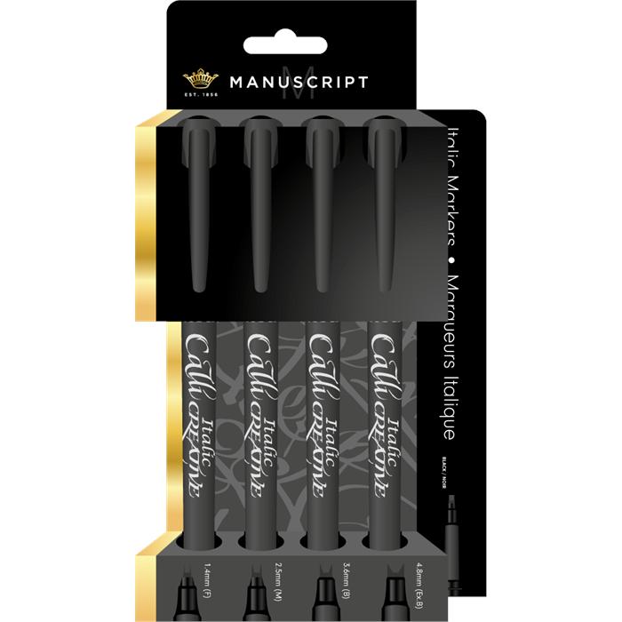 Manuscript Callicreative Italic Markers - pack of 4 - Black - Fine/Medium/Broad/Extra Broad