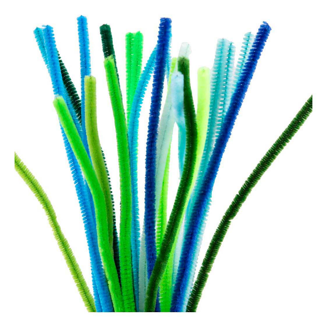 Chenille 6 mm x 30 cm green and turquoise harmony - 25 pieces.