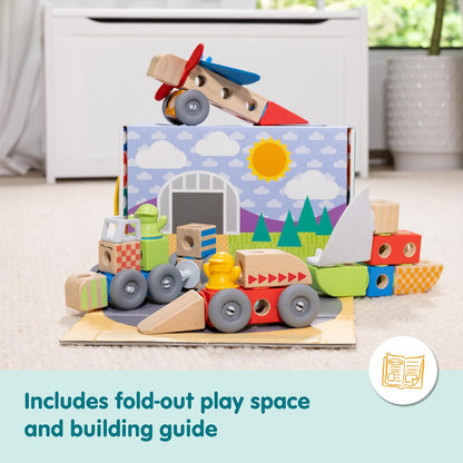 Melissa & Doug – Blockables™ Voertuigen speelset – met draagbare bewaardoos