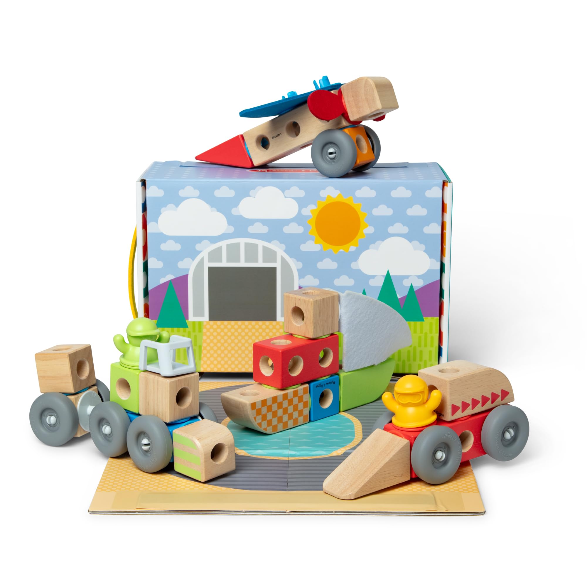 Melissa & Doug – Blockables™ Voertuigen speelset – met draagbare bewaardoos