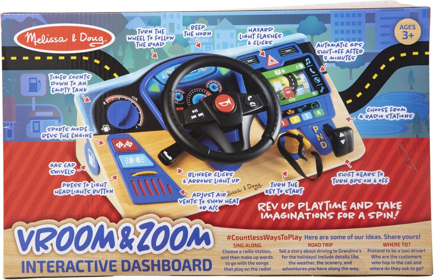 Melissa & Doug Vroem & Zoem dashboard | Houten Speelgoed | Fantasiespel | Licht en geluid speelgoed | Creatief spelen | 3+ | Cadeau voor jongens en meisjes
