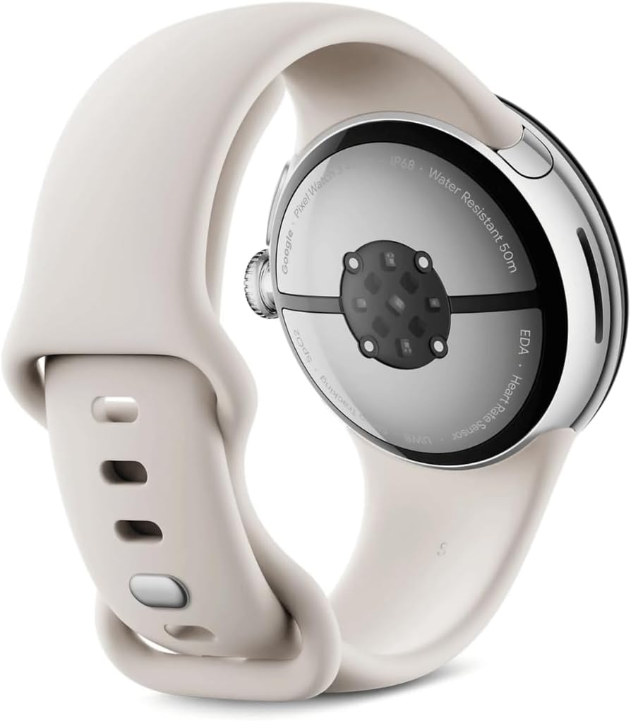 Google Pixel Watch 3 (41 mm) – Android-smartwatch met hartslagmeting, geavanceerd hardlopen van Fitbit, fitness-inzichten, 24-uurs batterij – gepolijste zilveren aluminium behuizing – porseleinen band