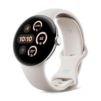 Google Pixel Watch 3 (41 mm) – Android-smartwatch met hartslagmeting, geavanceerd hardlopen van Fitbit, fitness-inzichten, 24-uurs batterij – gepolijste zilveren aluminium behuizing – porseleinen band