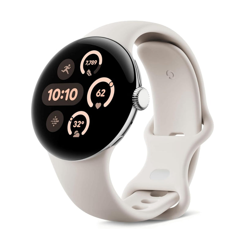 Google Pixel Watch 3 (41 mm) – Android-smartwatch met hartslagmeting, geavanceerd hardlopen van Fitbit, fitness-inzichten, 24-uurs batterij – gepolijste zilveren aluminium behuizing – porseleinen band