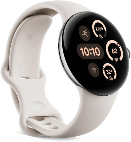 Google Pixel Watch 3 (41 mm) – Android-smartwatch met hartslagmeting, geavanceerd hardlopen van Fitbit, fitness-inzichten, 24-uurs batterij – gepolijste zilveren aluminium behuizing – porseleinen band