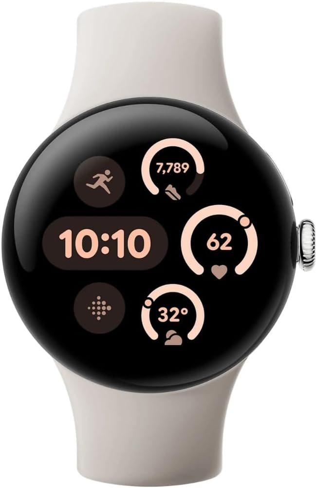 Google Pixel Watch 3 (41 mm) – Android-smartwatch met hartslagmeting, geavanceerd hardlopen van Fitbit, fitness-inzichten, 24-uurs batterij – gepolijste zilveren aluminium behuizing – porseleinen band