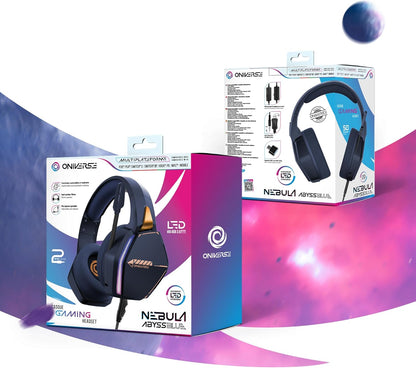 Gaming-headset PS5 PS4 Switch 2 Xbox PC Mac met verstelbare microfoon, LED, luidsprekers 50 mm, oorkussens van ademende stof, bekabeld, Nebula Abyss Blue