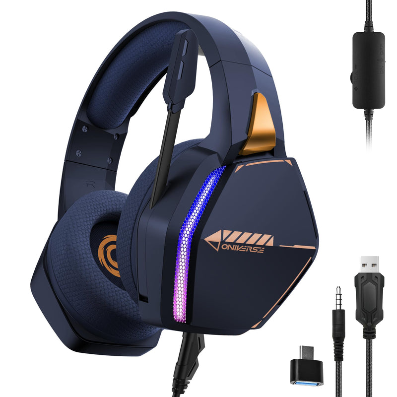 Gaming-headset PS5 PS4 Switch 2 Xbox PC Mac met verstelbare microfoon, LED, luidsprekers 50 mm, oorkussens van ademende stof, bekabeld, Nebula Abyss Blue