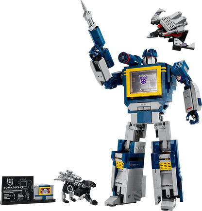 LEGO Icons Transformers: Soundwave Set for Adults - Display Model Kit with Convertible Figures incl. Laserbeak & Ravage, plus a Sound Brick - Collectible Gift for Fans - 10358