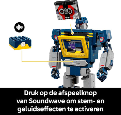 LEGO Icons Transformers: Soundwave Set for Adults - Display Model Kit with Convertible Figures incl. Laserbeak & Ravage, plus a Sound Brick - Collectible Gift for Fans - 10358