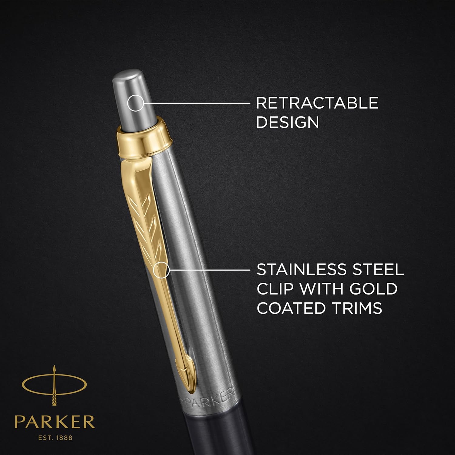 Parker Jotter Penna a Sfera | Laccatura Grigia con Pennino Dorato | Punta Media | Ricarica di Inchiostro Blu | Confezione Regalo | Regali di Laurea Perfetti