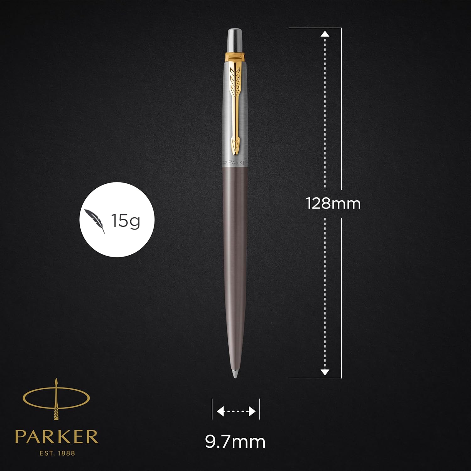 Parker Jotter Penna a Sfera | Laccatura Grigia con Pennino Dorato | Punta Media | Ricarica di Inchiostro Blu | Confezione Regalo | Regali di Laurea Perfetti
