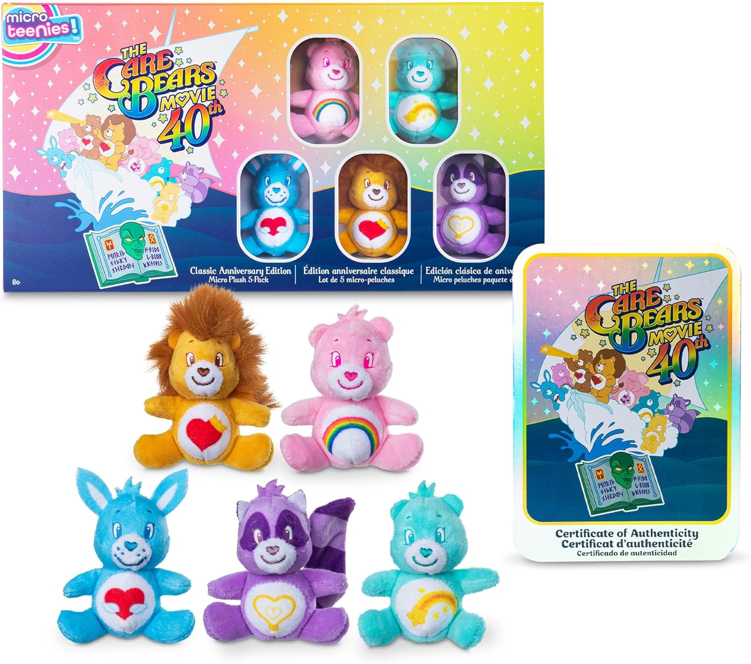 Basic Fun Micro Teenies Care Bears Holiday 5-Pack – Festive Micro Plush Gift Set with Dangler Feature – Collectible Soft Toys for Kids & Fans