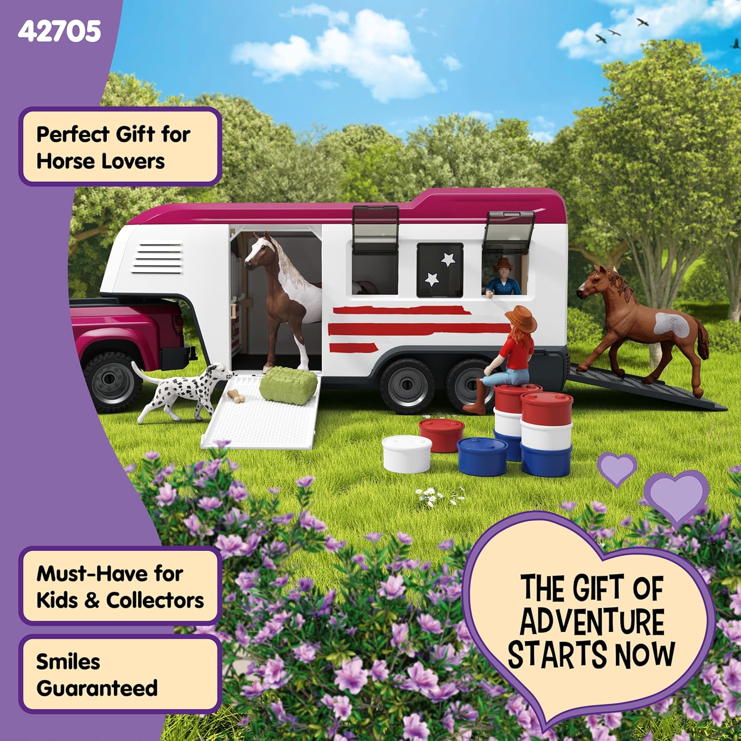 SCHLEICH Horse Club - 119 PC Lakeside Truck and Trailer Playset With 2 Horse Figurines, 2 Poseable Rider Figures and Accessories - Interactive Play for Girls and Boys - Toys for Kids Ages 5+ | 42705