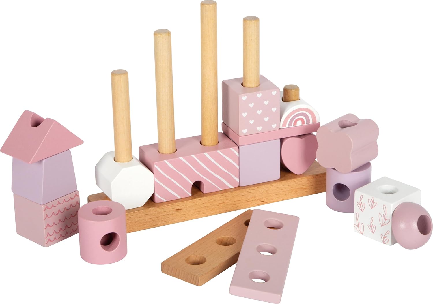 small foot Stacking House pink, creative stack & insert game, wood, with 18 different blocks, for ages 12+ months, 12713