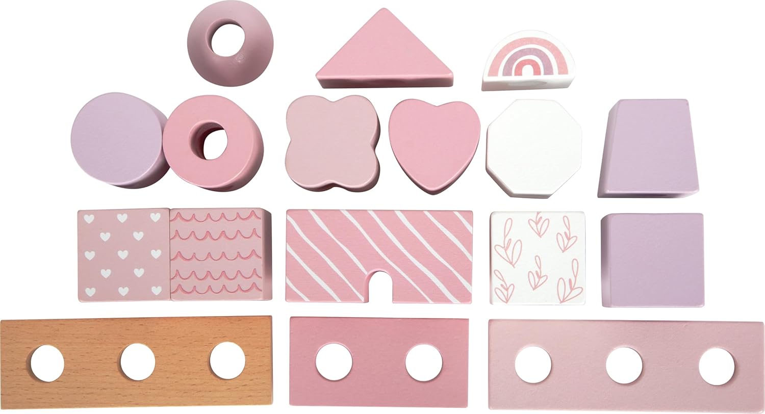 small foot Stacking House pink, creative stack & insert game, wood, with 18 different blocks, for ages 12+ months, 12713