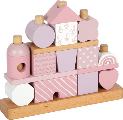 small foot Stacking House pink, creative stack & insert game, wood, with 18 different blocks, for ages 12+ months, 12713