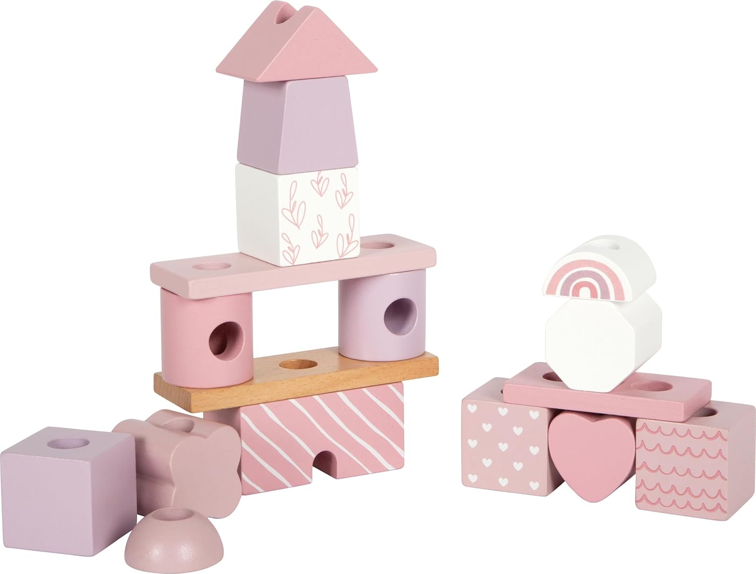 small foot Stacking House pink, creative stack & insert game, wood, with 18 different blocks, for ages 12+ months, 12713