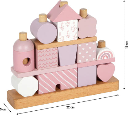 small foot Stacking House pink, creative stack & insert game, wood, with 18 different blocks, for ages 12+ months, 12713