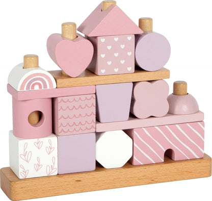small foot Stacking House pink, creative stack & insert game, wood, with 18 different blocks, for ages 12+ months, 12713
