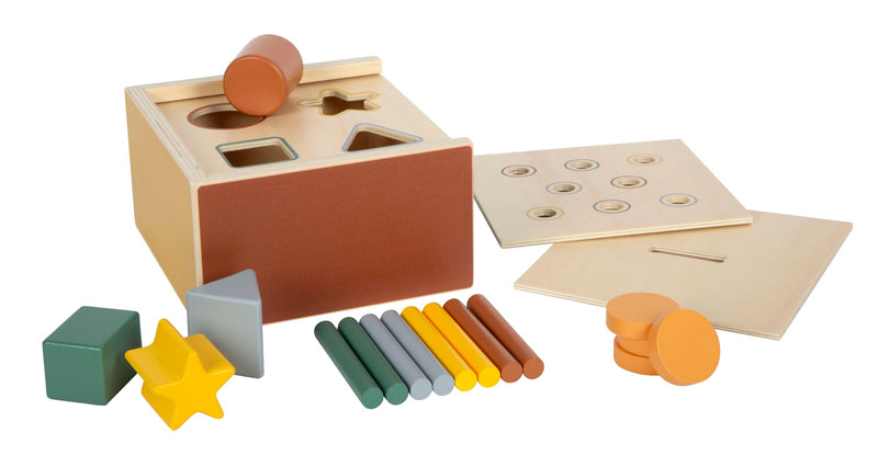 small foot Montessori stapelspel, 100% FSC-gecertificeerd hout, 3 inzetstukken, munten, stokjes en blokjes, voor kinderen vanaf 1 jaar, 12743