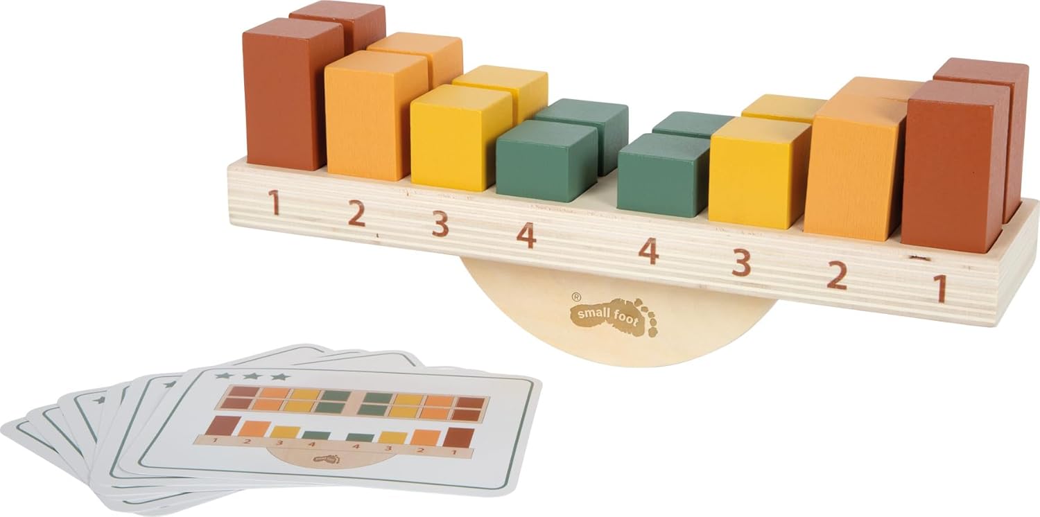 small foot Montessori Balansspel, 100% FSC-gecertificeerd hout, 16 kleurblokken, sjablonen, wip, voor kinderen vanaf 3 jaar, 12745