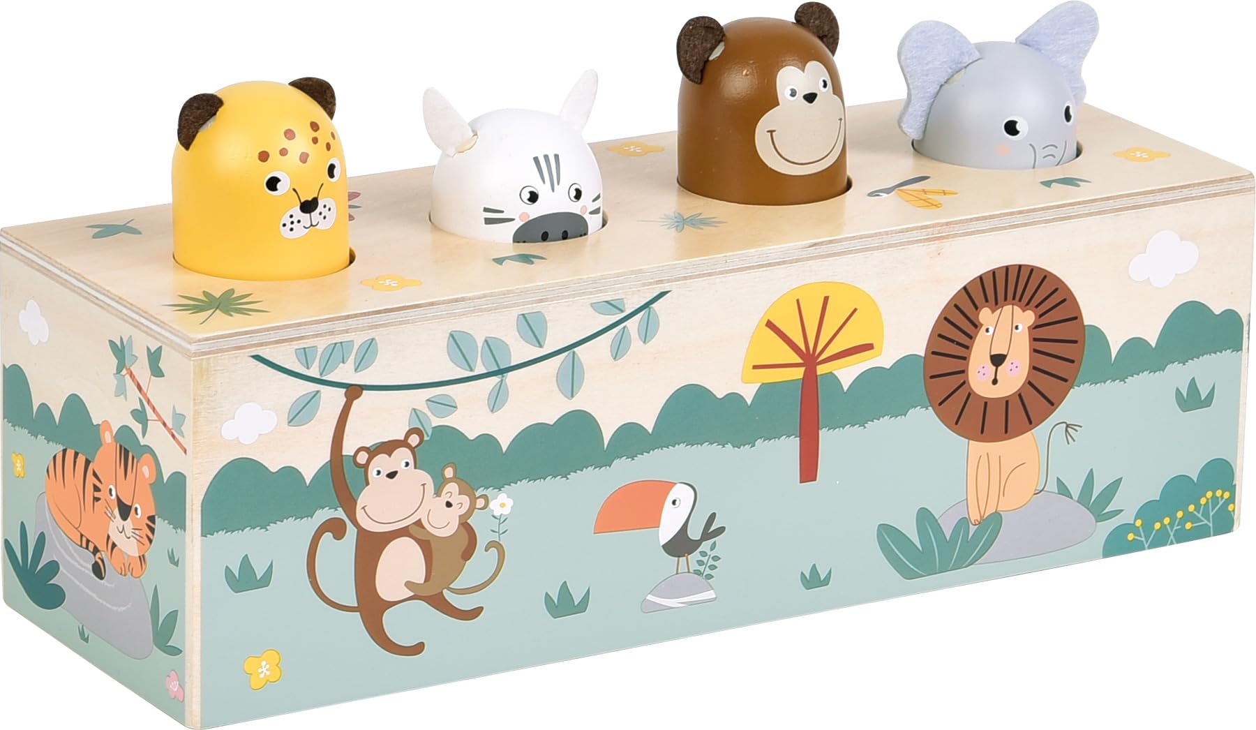 small foot Dierengeluiden duwspeelgoed 'Safari', FSC-gecertificeerd hout, 4 dieren met geluid en pop-up-actie, vanaf 1 jaar, 12757