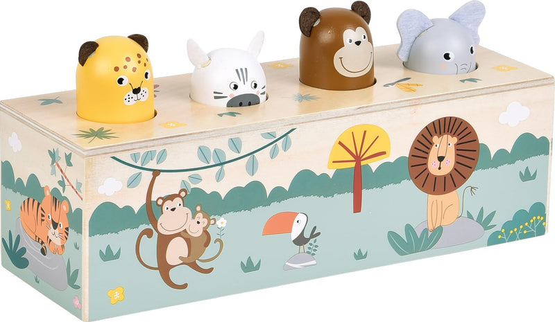 small foot Dierengeluiden duwspeelgoed 'Safari', FSC-gecertificeerd hout, 4 dieren met geluid en pop-up-actie, vanaf 1 jaar, 12757