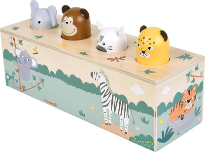 small foot Dierengeluiden duwspeelgoed 'Safari', FSC-gecertificeerd hout, 4 dieren met geluid en pop-up-actie, vanaf 1 jaar, 12757