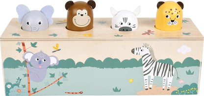 small foot Dierengeluiden duwspeelgoed 'Safari', FSC-gecertificeerd hout, 4 dieren met geluid en pop-up-actie, vanaf 1 jaar, 12757