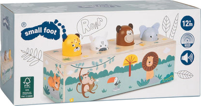 small foot Dierengeluiden duwspeelgoed 'Safari', FSC-gecertificeerd hout, 4 dieren met geluid en pop-up-actie, vanaf 1 jaar, 12757