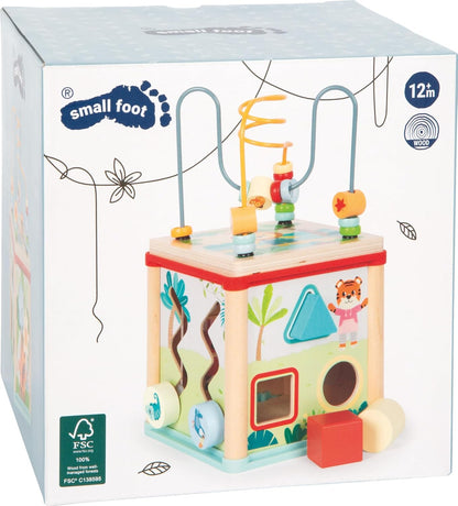 small foot Motor Activity Cube 'Jungle Friends', FSC® 100% gecertificeerd hout, 5 speeloppervlakken, voor kinderen vanaf 1 jaar, 12765