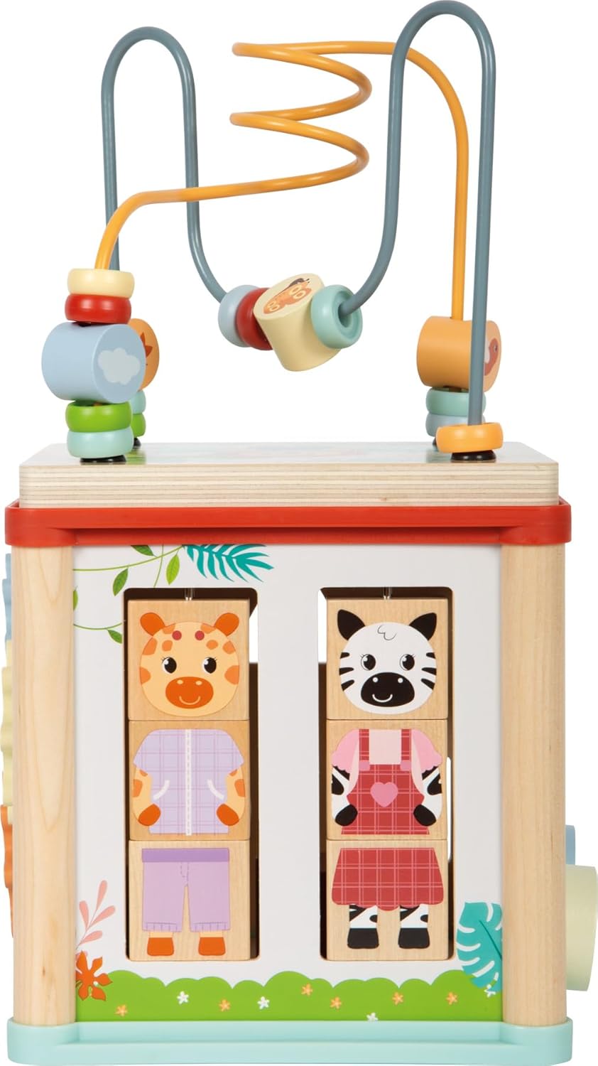 small foot Motor Activity Cube 'Jungle Friends', FSC® 100% gecertificeerd hout, 5 speeloppervlakken, voor kinderen vanaf 1 jaar, 12765