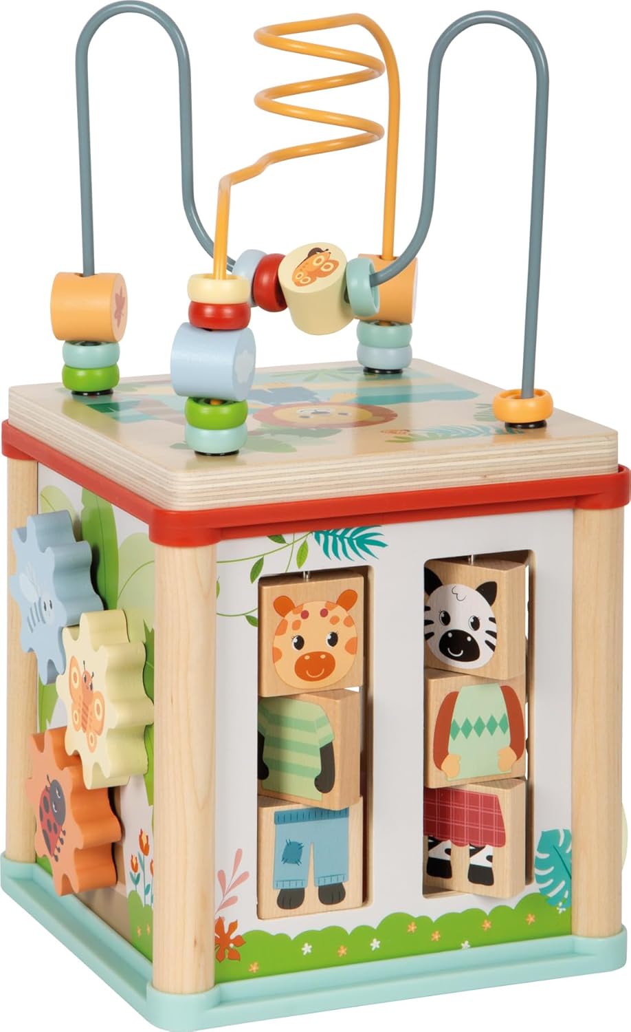 small foot Motor Activity Cube 'Jungle Friends', FSC® 100% gecertificeerd hout, 5 speeloppervlakken, voor kinderen vanaf 1 jaar, 12765