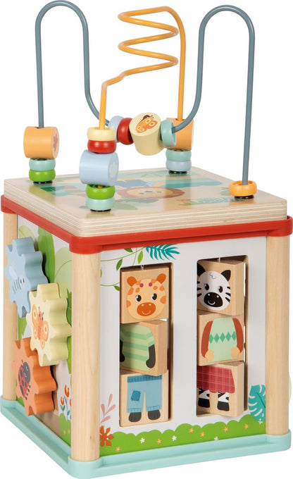 small foot Motor Activity Cube 'Jungle Friends', FSC® 100% gecertificeerd hout, 5 speeloppervlakken, voor kinderen vanaf 1 jaar, 12765