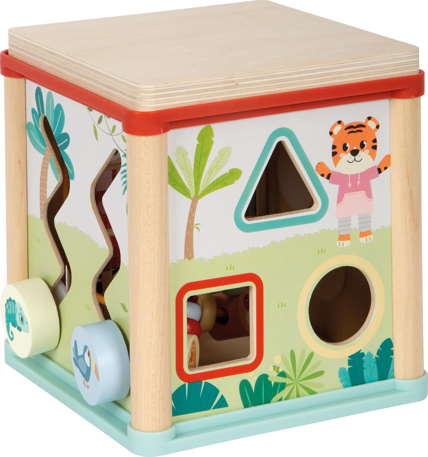 small foot Motor Activity Cube 'Jungle Friends', FSC® 100% gecertificeerd hout, 5 speeloppervlakken, voor kinderen vanaf 1 jaar, 12765
