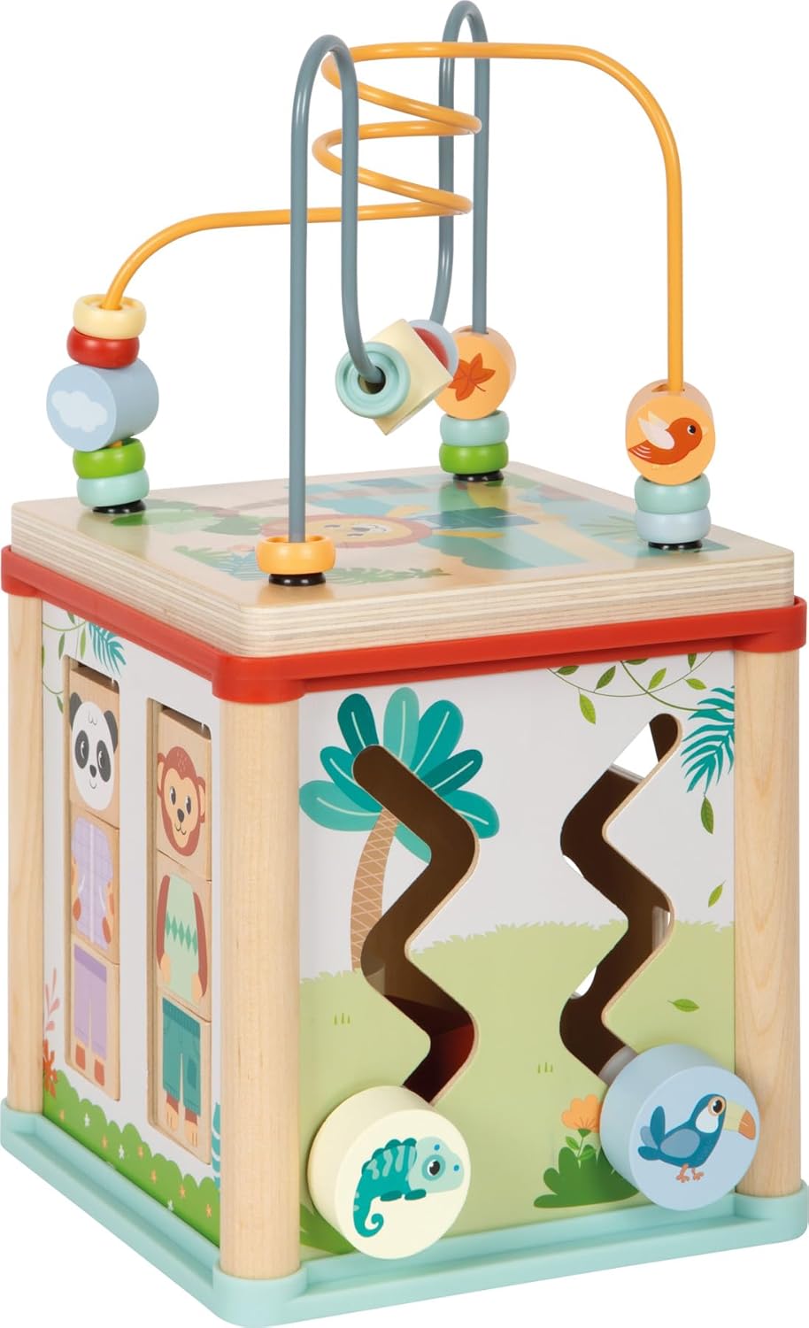small foot Motor Activity Cube 'Jungle Friends', FSC® 100% gecertificeerd hout, 5 speeloppervlakken, voor kinderen vanaf 1 jaar, 12765